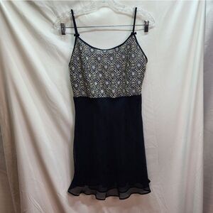 Jones New York Navy Blue and Gold Vintage Lace Chemise Size Small